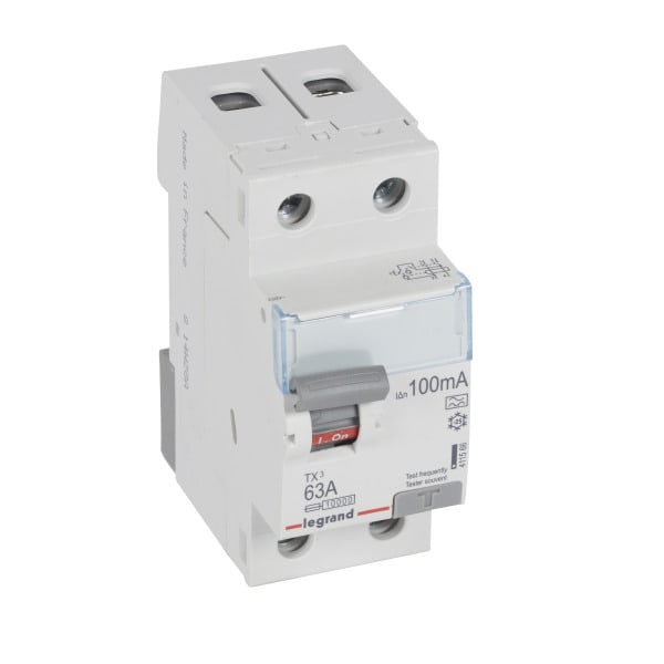 LEGRAND - TX3 Fehlerstromschutzschalter 63A, 2-polig, 100mA, Typ A, 230VAC, 2TE
