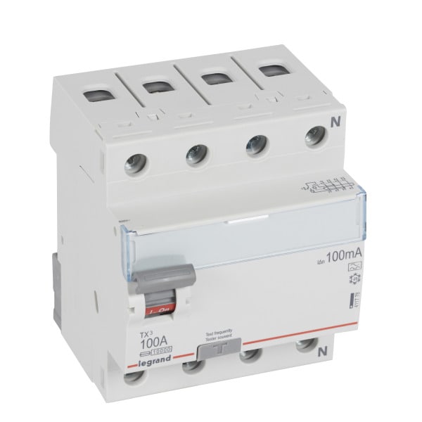LEGRAND - TX3 Fehlerstromschutzschalter 100A, 4-polig, 100mA, Typ A, 400VAC, 4TE