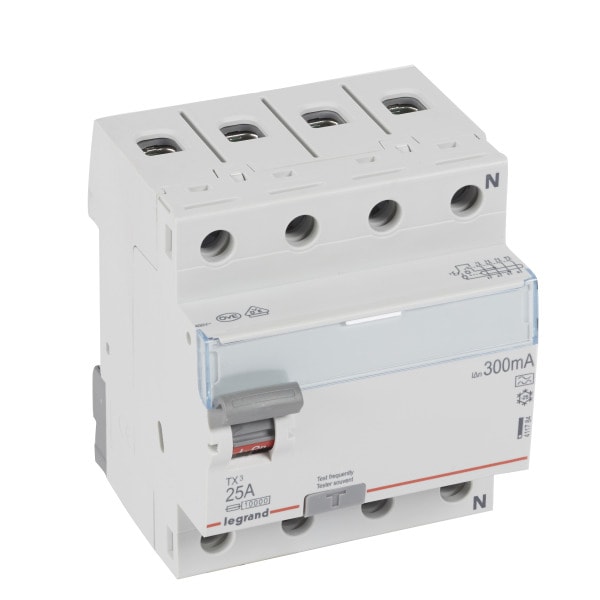 LEGRAND - TX3 Fehlerstromschutzschalter 25A, 4-polig, 300mA, Typ A, 400VAC, 4TE