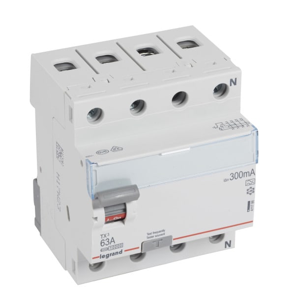 LEGRAND - TX3 Fehlerstromschutzschalter 63A, 4-polig, 300mA, Typ A, 400VAC, 4TE