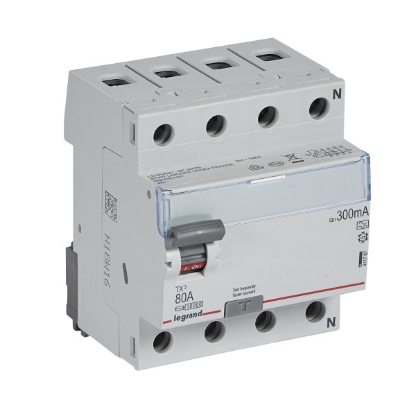 LEGRAND - TX3 Fehlerstromschutzschalter 80A, 4-polig, 300mA, Typ A, 400VAC, 4TE