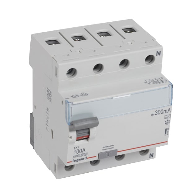 LEGRAND - TX3 Fehlerstromschutzschalter 100A, 4-polig, 300mA, Typ A, 400VAC, 4TE