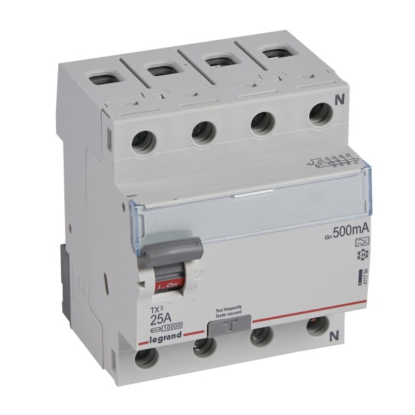 LEGRAND - TX3 Fehlerstromschutzschalter 25A, 4-polig, 500mA, Typ A, 400VAC, 4TE