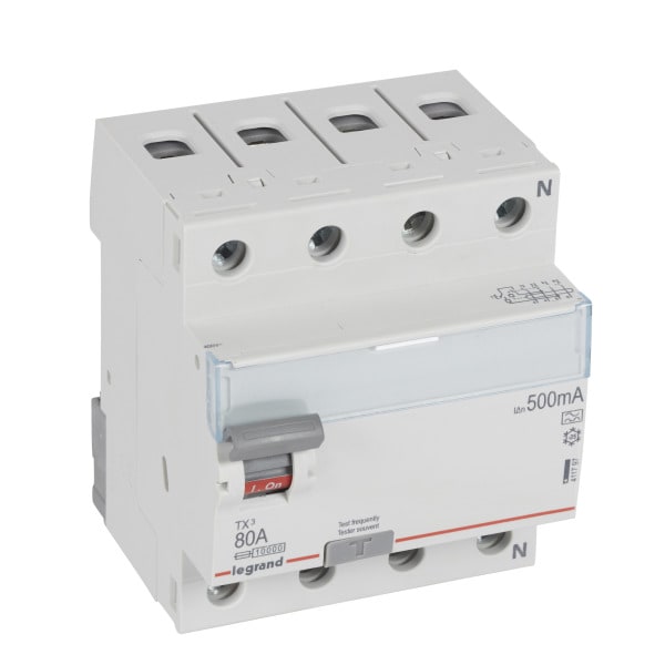 LEGRAND - TX3 Fehlerstromschutzschalter 80A, 4-polig, 500mA, Typ A, 400VAC, 4TE