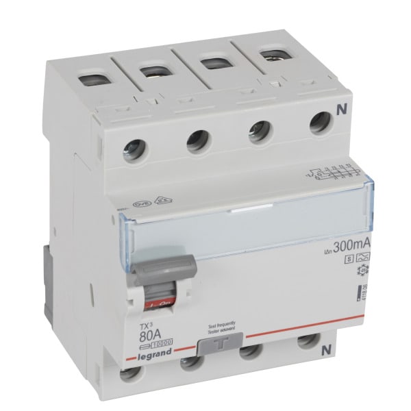 LEGRAND - TX3 Fehlerstromschutzschalter 80A, 4-polig, 300mA, Typ A-S, 400VAC, 4TE
