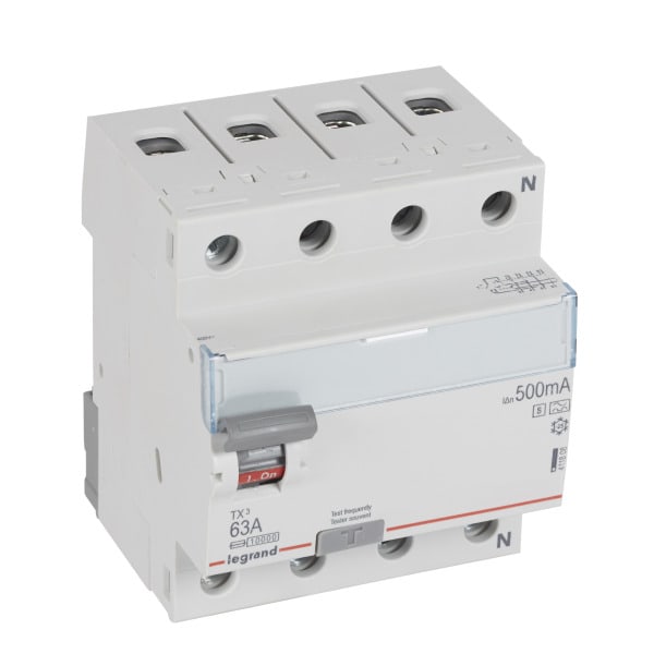 LEGRAND - TX3 Fehlerstromschutzschalter 63A, 4-polig, 500mA, Typ A-S, 400VAC, 4TE