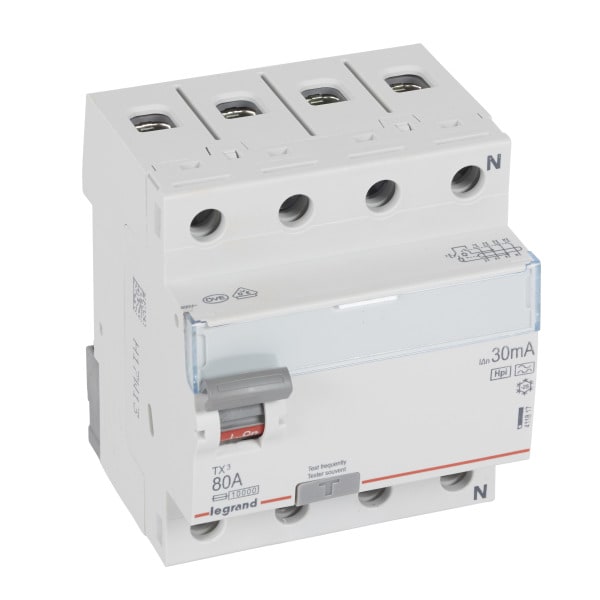 LEGRAND - TX3 Fehlerstromschutzschalter 80A, 4-polig, 30mA, Typ F-G, 400VAC, 4TE