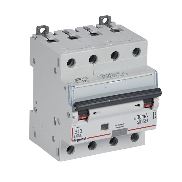 LEGRAND - DX3 FI/LS-Schalter B-Charakteristik, 13A, 4-polig, 6kA, 30mA, Typ A, 400VAC, 4TE