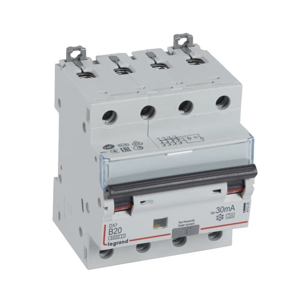LEGRAND - DX3 FI/LS-Schalter B-Charakteristik, 20A, 4-polig, 6kA, 30mA, Typ A, 400VAC, 4TE