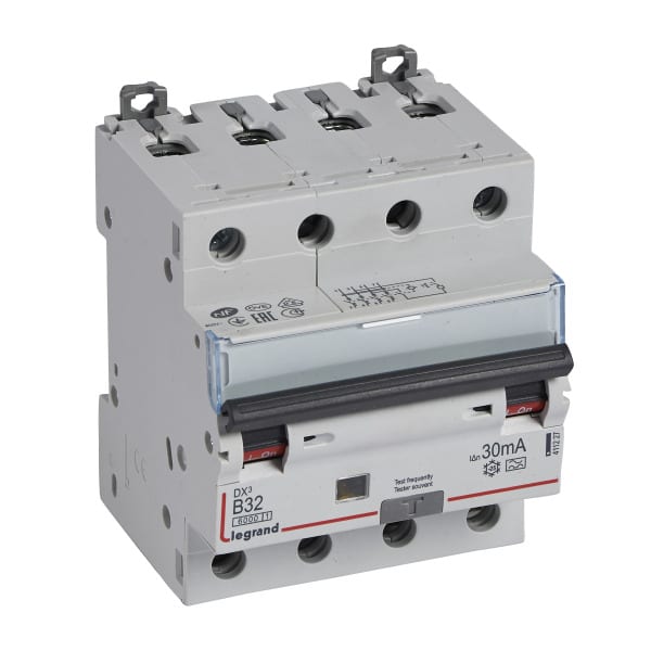 LEGRAND - DX3 FI/LS-Schalter B-Charakteristik, 32A, 4-polig, 6kA, 30mA, Typ A, 400VAC, 4TE
