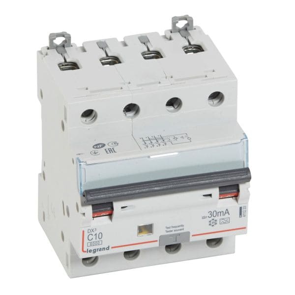 LEGRAND - DX3 FI/LS-Schalter C-Charakteristik, 10A, 4-polig, 6kA, 30mA, Typ A, 400VAC, 4TE