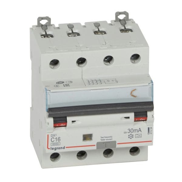 LEGRAND - DX3 FI/LS-Schalter C-Charakteristik, 16A, 4-polig, 6kA, 30mA, Typ A, 400VAC, 4TE