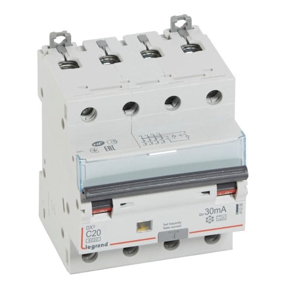 LEGRAND - DX3 FI/LS-Schalter C-Charakteristik, 20A, 4-polig, 6kA, 30mA, Typ A, 400VAC, 4TE