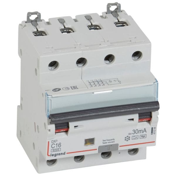 LEGRAND - DX3 FI/LS-Schalter C-Charakteristik, 16A, 4-polig, 6kA, 30mA, Typ F, 400VAC, 4TE