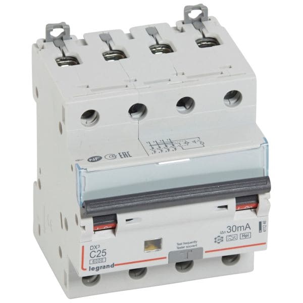 LEGRAND - DX3 FI/LS-Schalter C-Charakteristik, 25A, 4-polig, 6kA, 30mA, Typ F, 400VAC, 4TE