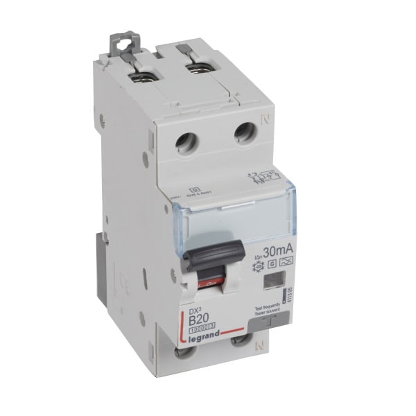 LEGRAND - DX3 FI/LS-Schalter B-Charakteristik, 20A, 1P+N, 10kA, 30mA, Typ F-G, 230VAC, 2TE
