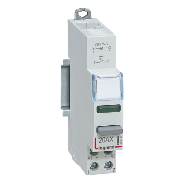 LEGRAND - Druckschalter CX3 20A 1 Schließer + LED Grün 12/48VAC/DC,Gebrauchskat. AC-12,1TE