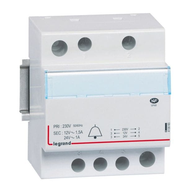 LEGRAND - Klingeltransformator, Prim.230V AC, Sek.24/12V AC, Strom 1/1,5A, 24 /18VA, 4TE