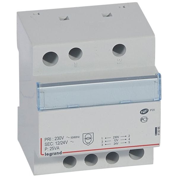 LEGRAND - Sicherheitstransformator, Prim. 230V/50 Hz, Sek.12V AC oder 24V AC, 25VA, 5TE