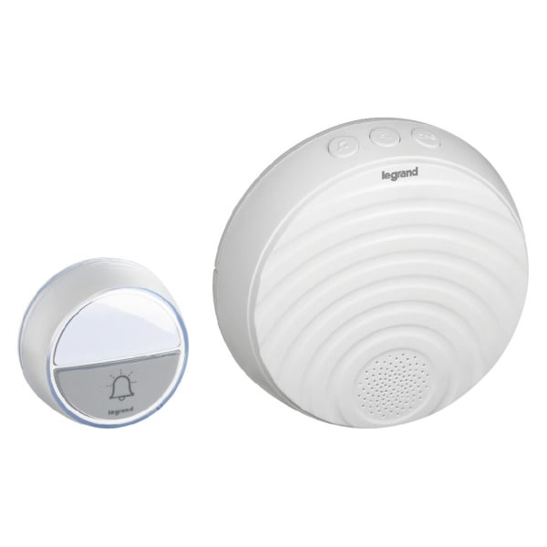 LEGRAND - Funk Gong Set 230V Komfort mit Gong, Klingeltaster, 15 Melodien Farbe: Ultraweiß