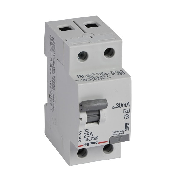 LEGRAND - RX3 Fehlerstromschutzschalter 25A, 2-polig, 30mA, Typ A, 230VAC, 2TE