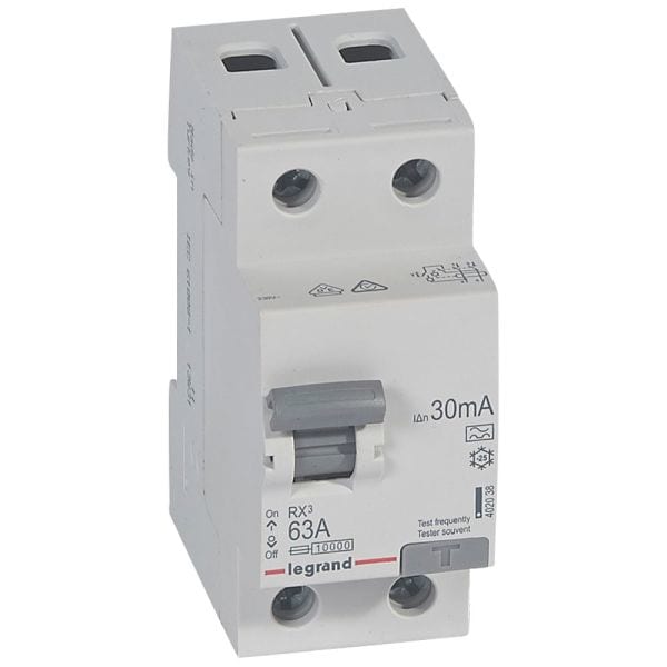 LEGRAND - RX3 Fehlerstromschutzschalter 63A, 2-polig, 30mA, Typ A, 230VAC, 2TE