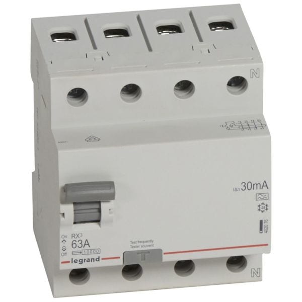 LEGRAND - RX3 Fehlerstromschutzschalter 63A, 4-polig, 30mA, Typ A, 400VAC, 4TE