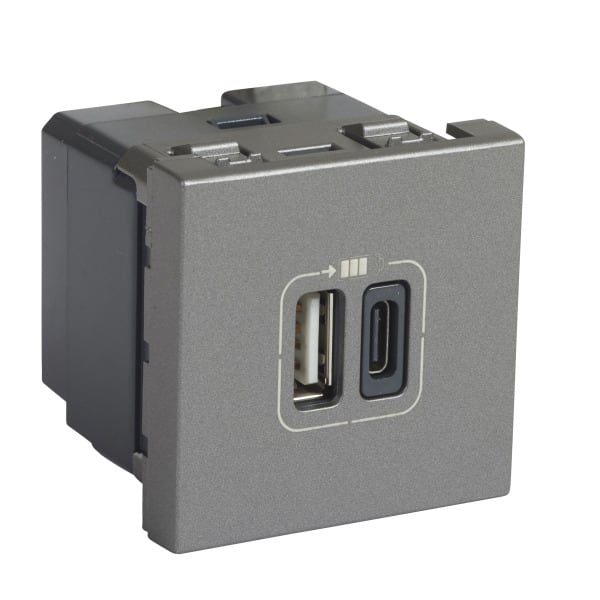 LEGRAND - Mosaic 2xusb-A+C 2-modulig 3A Farbe: Aluminium