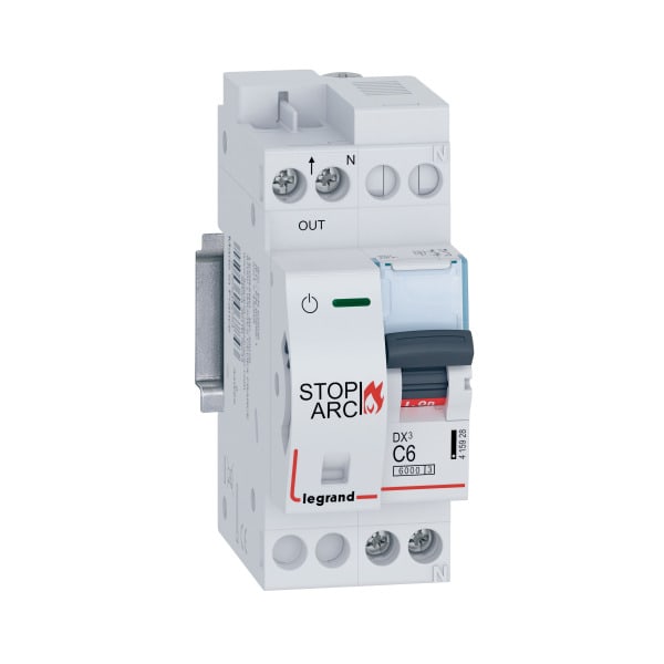 LEGRAND - DX3 AFDD Brandschutzschalter mit LS-Schalter C6 A, 1P+NR, 6kA, 230VAC, 2TE