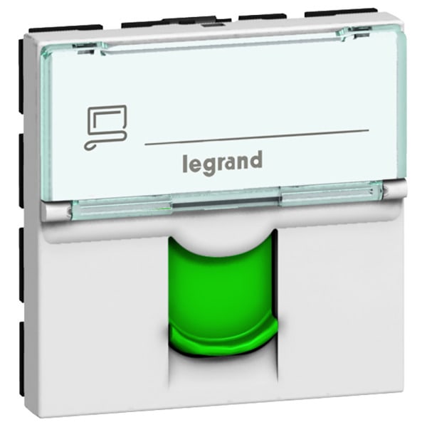LEGRAND - Mosaic 1-fach RJ45, Kat 6A, STP, 2-modulig Farbe: Ultraweiß/ Grün