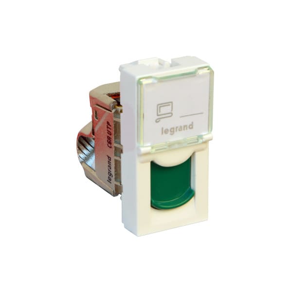 LEGRAND - Mosaic 1-fach RJ45 Kat 6A UTP, 2-modulig Farbe: Ultraweiß/ Grün