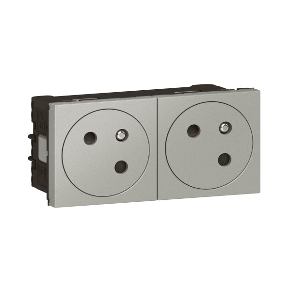 LEGRAND - Mosaic LINK 2xSteckdose F/B Standard, erhöhter Berührungsschutz Farbe: Aluminium