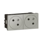 LEGRAND - Mosaic LINK 2xSteckdose F/B Standard, erhöhter Berührungsschutz Farbe: Aluminium