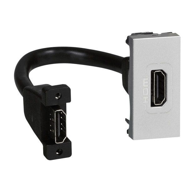 LEGRAND - Mosaic HDMI 2.0 Anschlusseinheit vorverdrahtet, 1mod, mit Kabel Fabe: Aluminium
