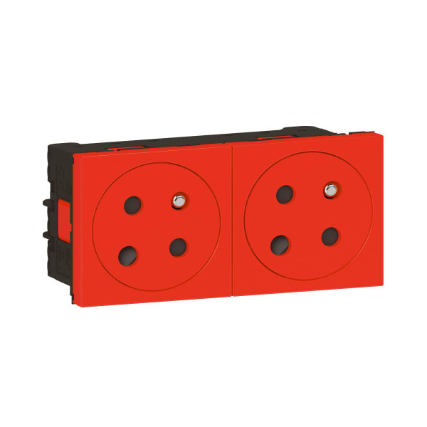LEGRAND - Mosaic Link 2x Steckdose 45° F/B Std, codiert, erhöh Berührungsschutz Farbe: Rot
