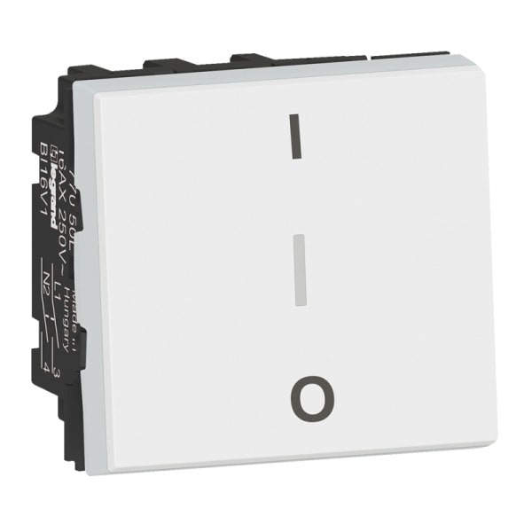 LEGRAND - MSC Ausschalter 2-pol 10A, SK, 2mod, O/I Aufdruck,  beleuchtbar Farbe: Ultraweiß