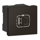 LEGRAND - Mosaic 2-fach USB-Ladesteckdosen 1xTyp C und 1xTyp A, 2 modulig, Farbe: Schwarz