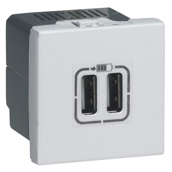 LEGRAND - Mosaic Ladesteckdose 2x USB Typ A, 2-modulig 2,4 A, 12 W, Farbe: Ultraweiß