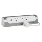 LEGRAND - Ecksteckdosenleiste 3x Steckdose, USB A+C, 1m Kabel Farbe: Ultraweiß/Aluminium