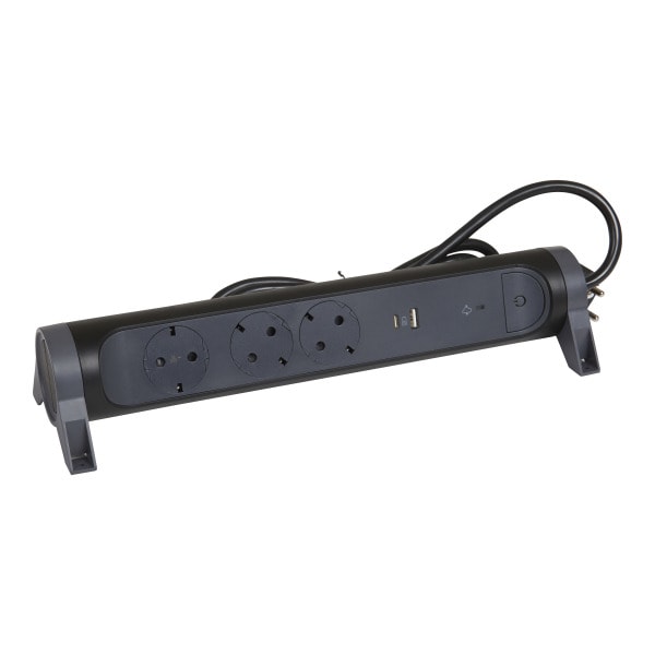 LEGRAND - Drehbare Steckdosenleiste 3x Steckdose, USB A+C, SPD, 1,5m Kabel Farbe: Schwarz