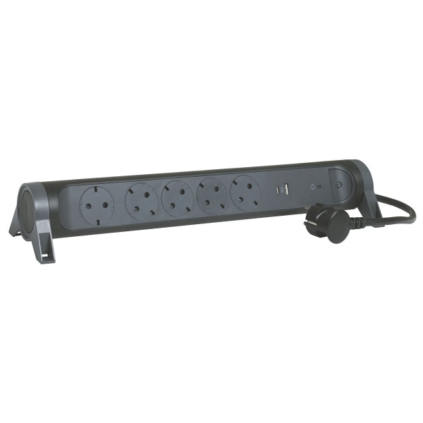LEGRAND - Drehbare Steckdosenleiste 5x Steckdose, USB A+C, SPD, 1,5m Kabel Farbe: Schwarz