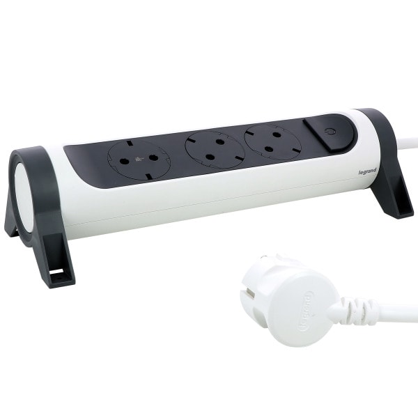 LEGRAND - Drehbare Steckdosenleiste 3x Steckdose, 3m Kabel Farbe: Ultraweiß/Schwarz