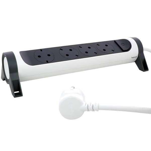 LEGRAND - Drehbare Steckdosenleiste 4x Steckdose, 3m Kabel Farbe: Ultraweiß/Schwarz