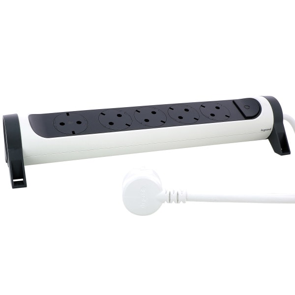 LEGRAND - Drehbare Steckdosenleiste 5x Steckdose, 3m Kabel Farbe: Ultraweiß/Schwarz