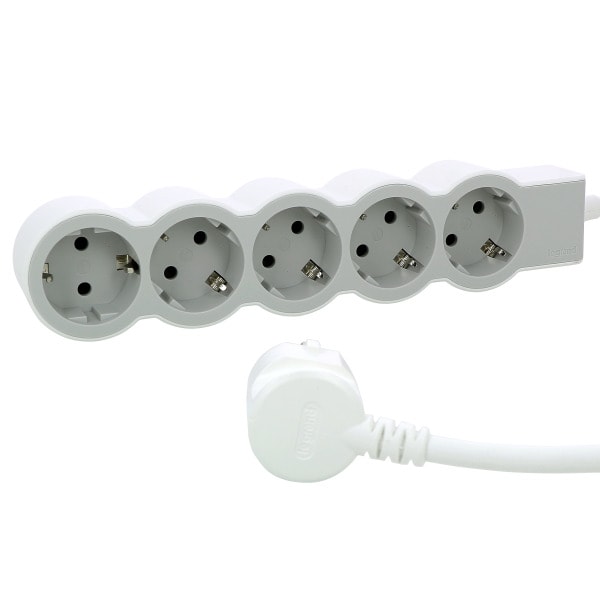 LEGRAND - Flache Steckdosenleiste 5x Steckdose, 1,5 Meter Kabel Farbe: Ultraweiß/Grau