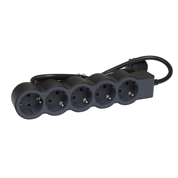 LEGRAND - Flache Steckdosenleiste 5x Steckdose, 1,5 Meter Kabel Farbe: Schwarz
