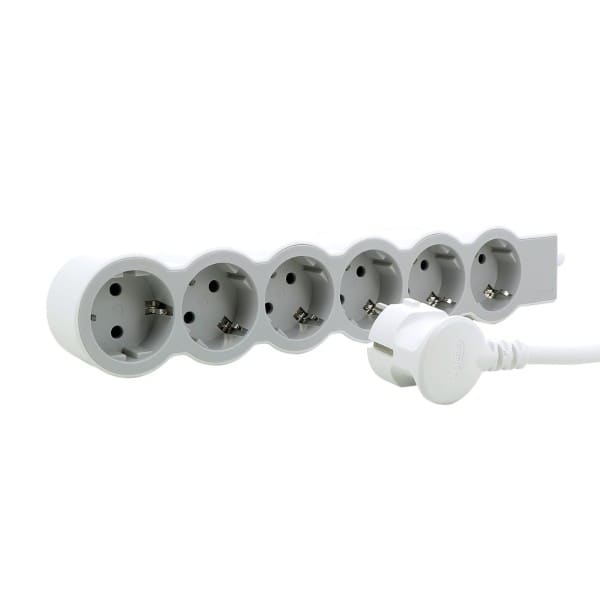 LEGRAND - Flache Steckdosenleiste 6x Steckdose, 1,5 Meter Kabel Farbe: Ultraweiß/Grau