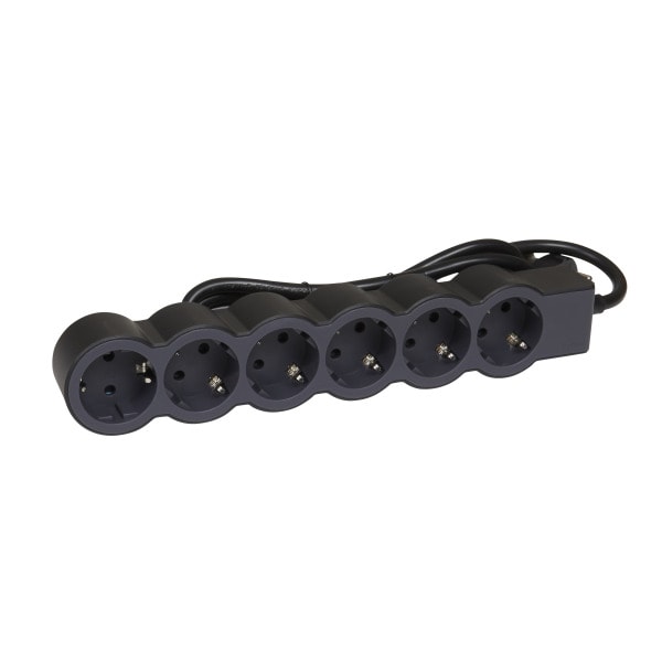 LEGRAND - Flache Steckdosenleiste 6x Steckdose, 1,5 Meter Kabel Farbe: Schwarz