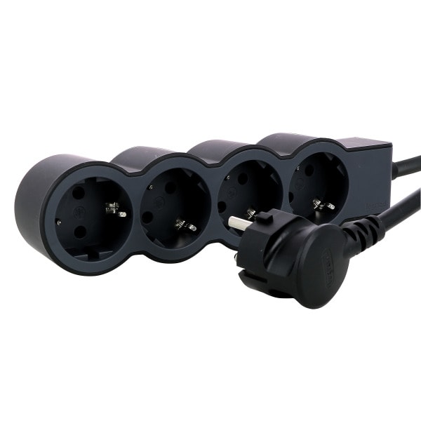 LEGRAND - Flache Steckdosenleiste 4x Steckdose, 3 Meter Kabel Farbe: Schwarz