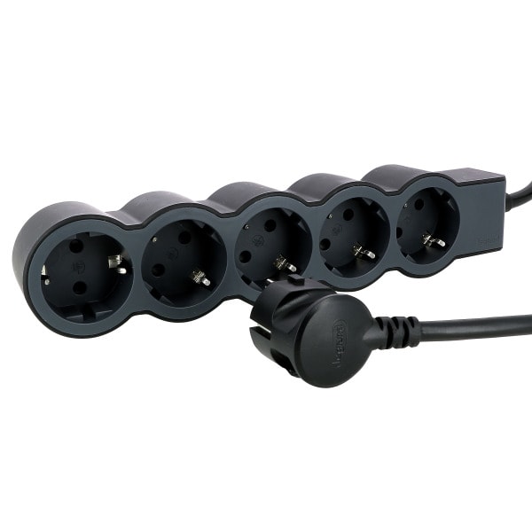 LEGRAND - Flache Steckdosenleiste 5x Steckdose, 3 Meter Kabel Farbe: Schwarz